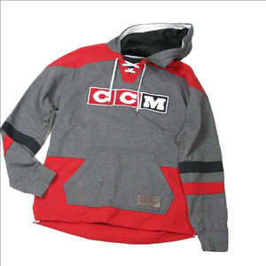 CCM Men's Gray/Red Tie Front Hockey Hoodie Size Medium
